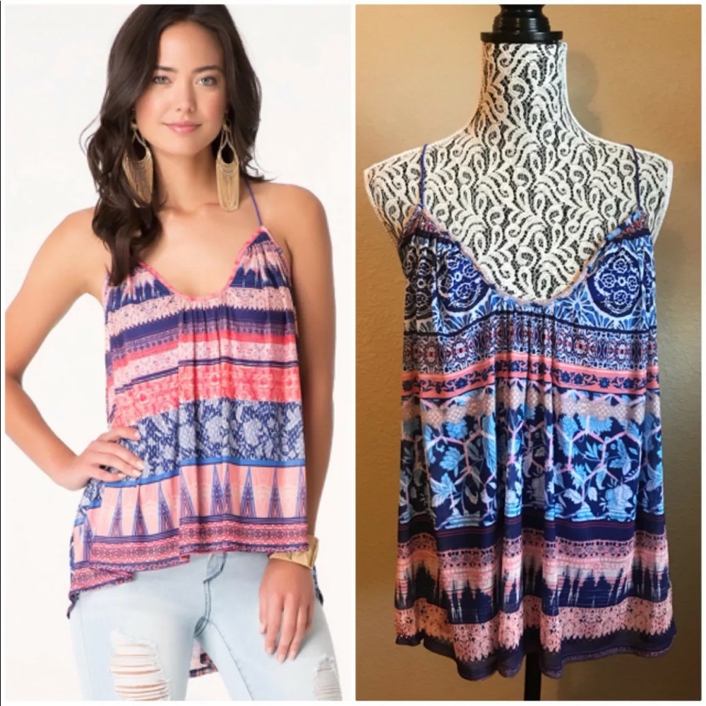 Bebe Print Mesh Crossback Tank Size S